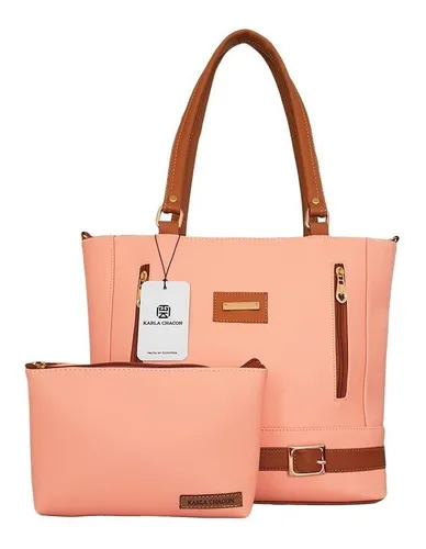 empleo margen triunfante Bolsa tote Karla Chacon Gigi diseño liso de sintético rosa asas color  marrón claro