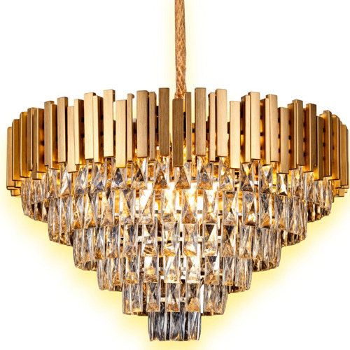 Lustre Pendente Vana Gold 3 Cristal L15 E14 Dourado Cristal