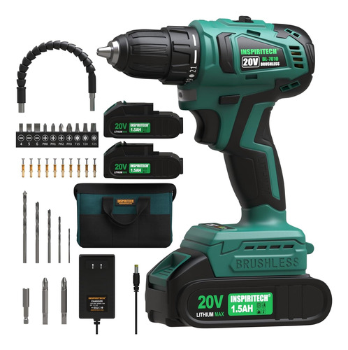 20v Cordless Drill, Brushless Power Drill Set With 2 Batt...