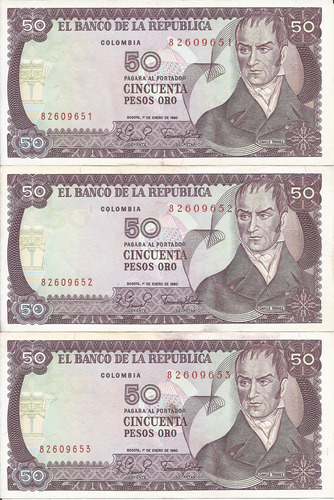 Colombia Trío  Números Consecutivos, 50 Pesos 1 Enero 1980