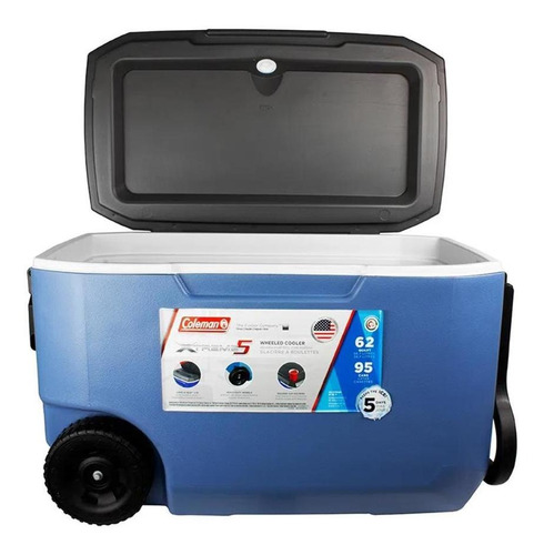 Caixa Térmica Cooler Xtreme 5 62qt 58l C/ Rodas Azul E Cinza