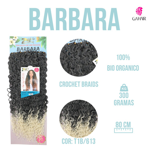 Cabelo Bio Organico Cacheado - Barbara 80 Cm -crochet Braids Cor Preto acinzentado com californiana platinado t1b 613