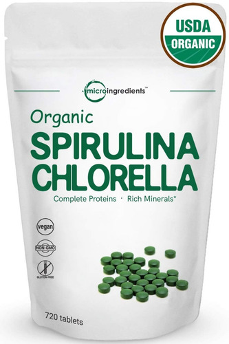 Espirulina Y Chlorella Organica 3000mg. 720 Tabletas Usa