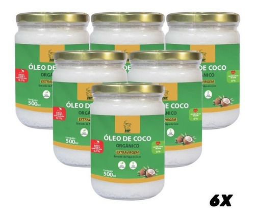 Imagem 1 de 3 de 6x Oleo De Coco 500ml Orgân. Extravirgem Hidrata Cabelo Pele