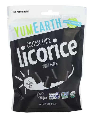 Yumearth, Regaliz Orgánico Sin Gluten, Negro, 142g