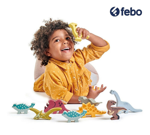 Imagen 2 de 3 de Juguete De Madera Dinosaurio Velociraptor Niños Bebés Febo