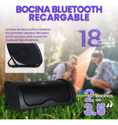 Bocina Portatil Fol Fs-r203 Bluetooth Recargable 9w X2