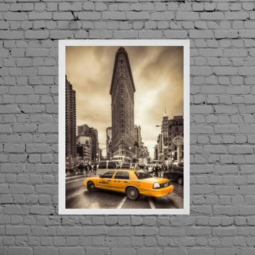 Quadro Nova York Taxi Amarelo 33x24cm Moldura Branca