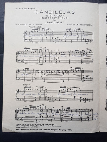 Imagen 2 de 2 de Antigua Partitura Candilejas. G. Parsons. 51305.