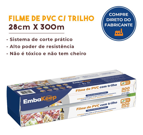 Imagem 3 de 5 de Filme Pvc Plástico Esticável C/ Trilho Cortador, 28cm X 300m
