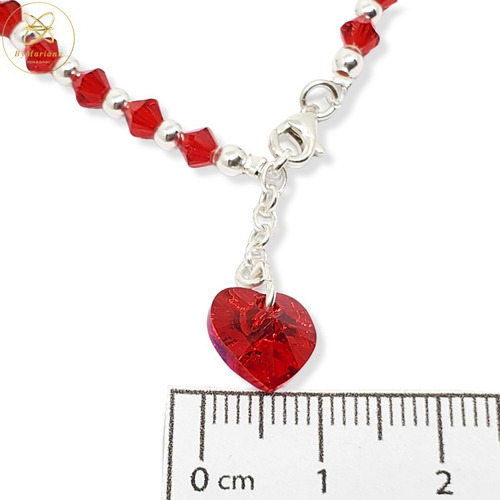 Imagen 6 de 7 de Pulsera Plata Cristal Swa Ch Cristal Rojo Con Corazon
