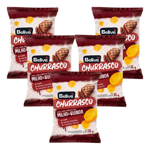 Kit 5 Belive Snacks Milho Churrasco 35g
