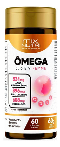 Mega 3 Femme Mix Nutri 60 Capsulas 1g Saúde Coração Memória