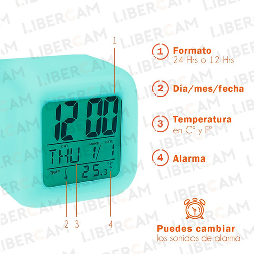 Imagen 5 de 10 de Reloj Despertador Luz Led Rgb Pantalla Alarma Temperatura