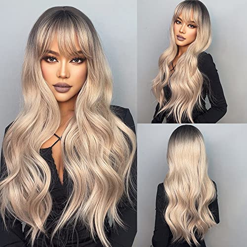 Haircube Blonde Wig Ash Rubia Wig Con Bangs Ombre L8blj