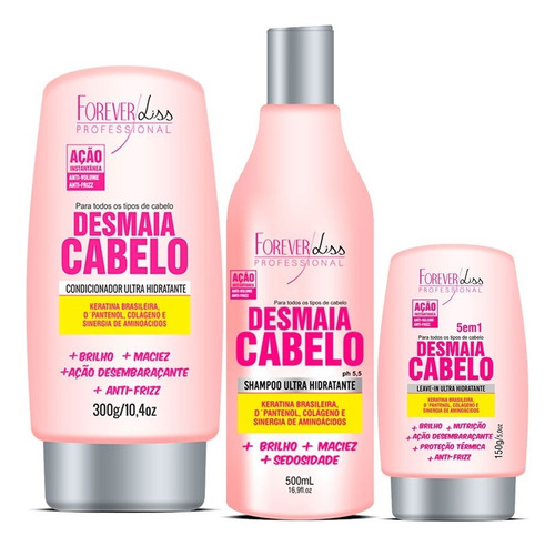 Kit Desmaia Cabelo Shampoo + Cond + Leave-in Forever Liss