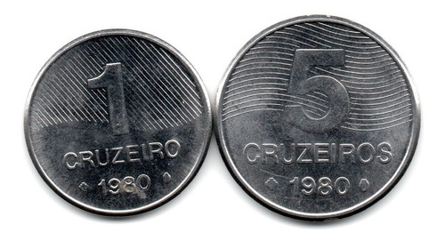Brasil Lote 2 Monedas 1 Y 5 Cruzeiros Año 1980 Aunc