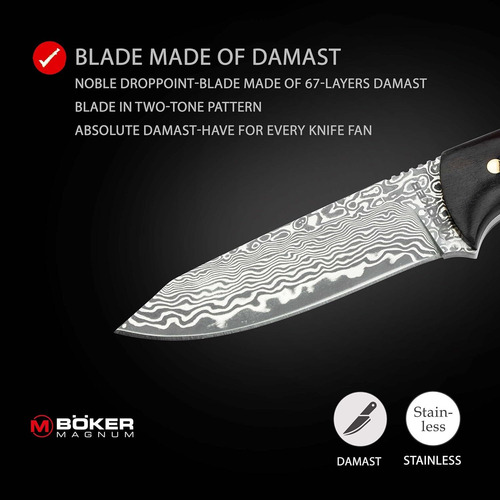 Cuchillo De Caza Boker Magnum Vernery Damasco 9.1 Cm Con