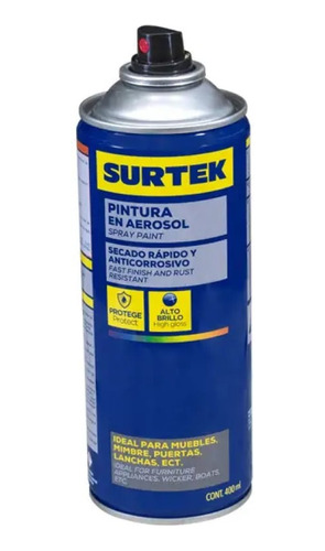 Pintura Aerosol 400ml Negro Mate Secado Rápido Surtek