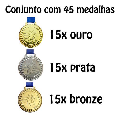 Lote Promocional C/ 45 Medalhas Torneio Futsal Futebol 4,5cm Cor Sortidas