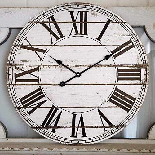 Reloj De Pared De Madera Blanco, Estilo Campestre 24''