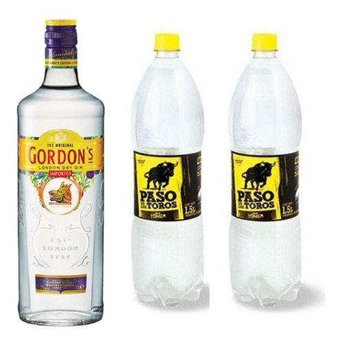 Gin Gordons 700ml + 2 Paso Toros Tonica 1,5l Zetta Bebidas