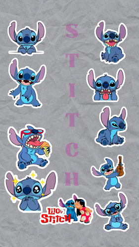 Stickers De Stitch Pack X10 Vinilo Resistentes Al Agua