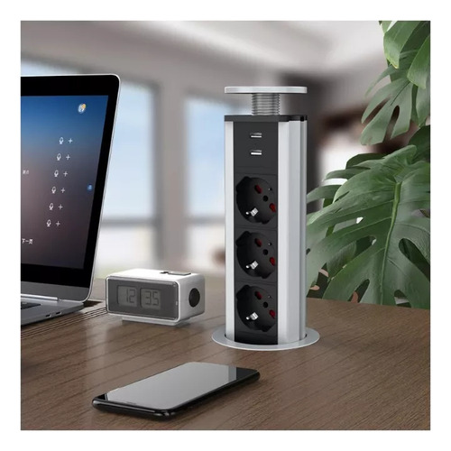 Torre Enchufe Empotrable 3 Enchufes 2 Usb Estándar Europeo