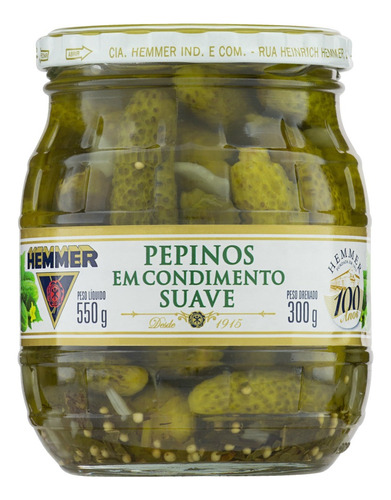 Pepino Em Condimento Suave Hemmer Vidro 300g