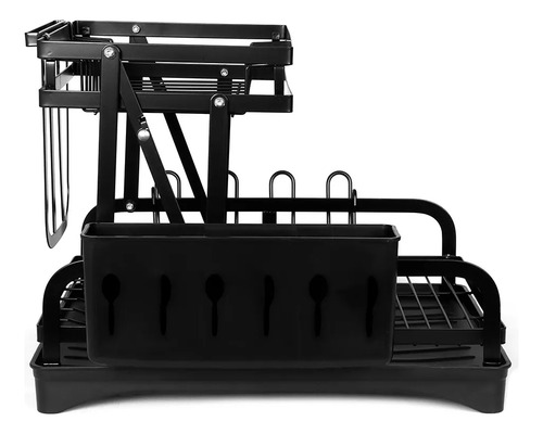 Escurridor De Platos Inoxidable Ajustable Plegable 2 Niveles Negro