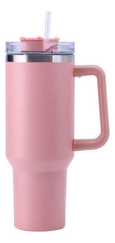 Taza de acero inoxidable con forma de pajita de color rosa multicolor de 40 oz con asa y fondo plano (1200 ml)