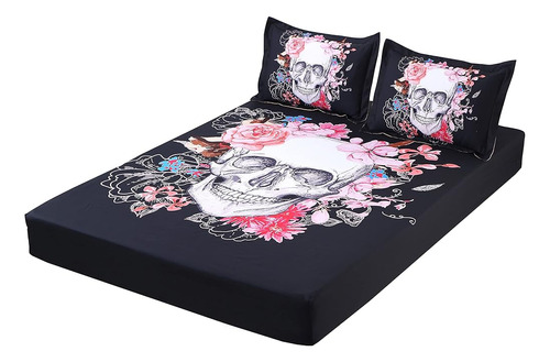 Sdiii 3pcs Skull Fit Sheet Full Size Bed Sheet 14 Deep Super