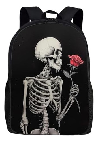 Mochila De Esqueleto Gótico Y Rosa, Esqueleto De Calavera De