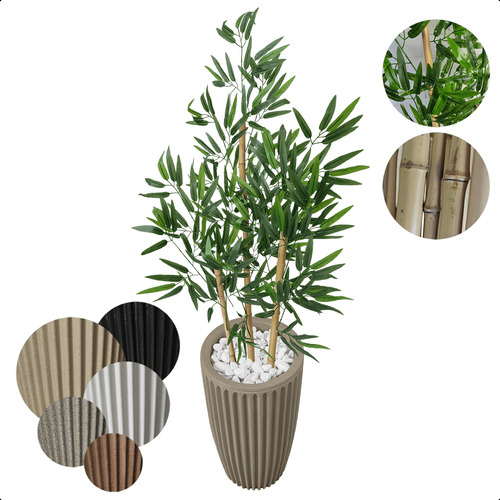 Bambu Folhas Finas Tradicional Planta Artificial + Vaso