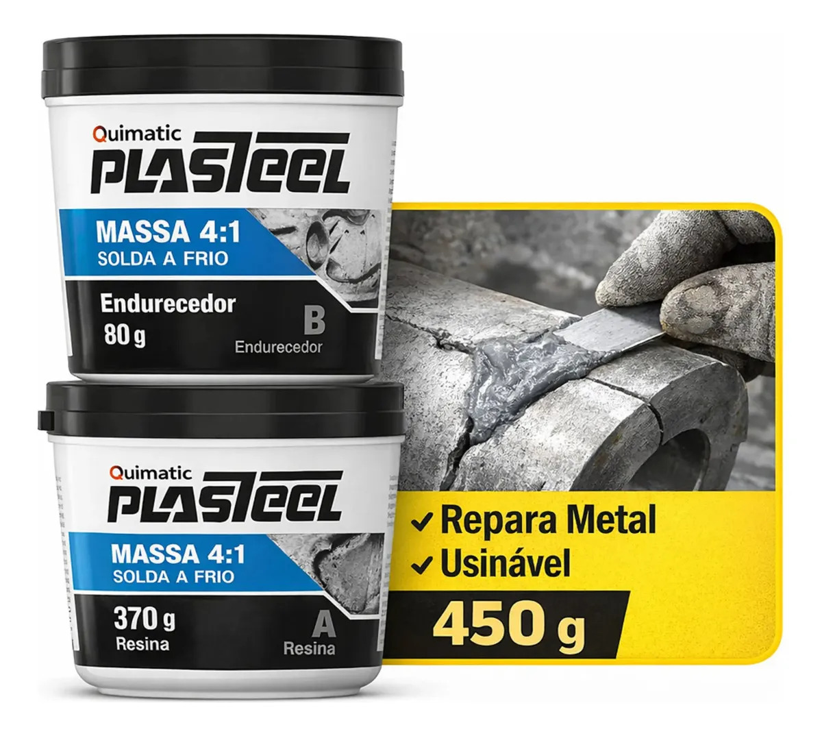 Plasteel Massa Aço / Epoxi 4:1 Pq1 Tapmatic Azul
