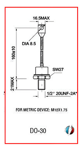 Diodo Rectificador 100a 1200v Cátodo/rosca(m12x1.75)(do-30)