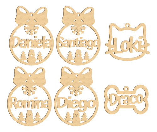 Esferas Personalizadas Mdf Navidad Redondas Con Moño 8 Pzas