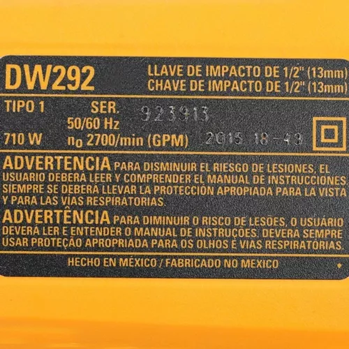 LLAVE DE IMPACTO ELECTRICA 1/2 DW292 468 Nm 