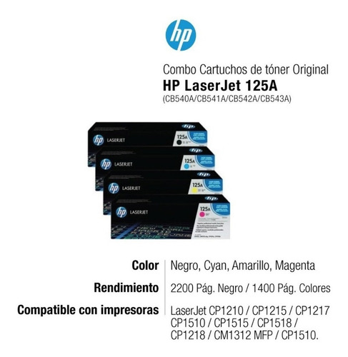 Imagen 2 de 4 de Toner Hp Cb540a Cb541a Cb542a Cb543a Original Pack 4u