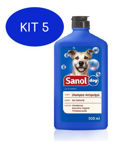 Kit 5 Shampoo Antipulgas Sanol Dog 500ml