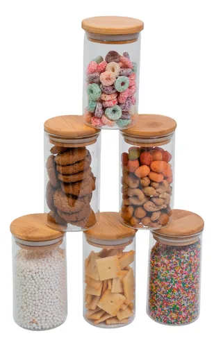 Conjunto De 6 Potes Herméticos De 300 Ml Com Tampa De Bambu Cor Marrom Menor preço em Conjunto De 6 Potes Herméticos De 300 Ml Com Tampa De Bambu Cor Marrom