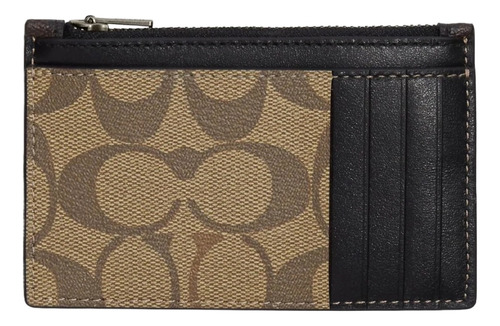 Tarjetero Coach Zip Card Case C9995 Qbucy Miel/negro/marrón Color Marrón