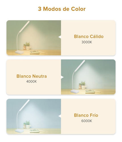 Imagen 2 de 7 de Lámpara De Escritorio Led Recargable Usb 1500mah