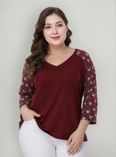 Blusa Talla Grande Tops Con Mangas Raglán Y Estampado Floral