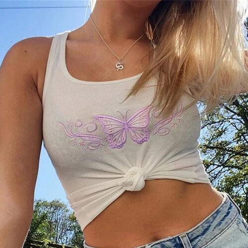 Tops Mujer Butterfly Bordado Tanques Top Corto Mujer 1073 