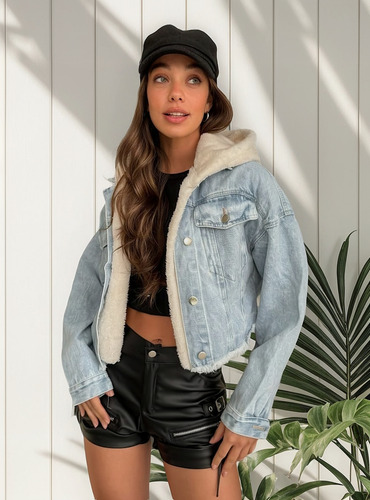 Campera Jean Anto Oversized Deflecado Con Corderito