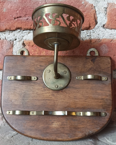 Antiguo Porta Vaso Cepillos De Dientes, Madera Bronce, Sano.