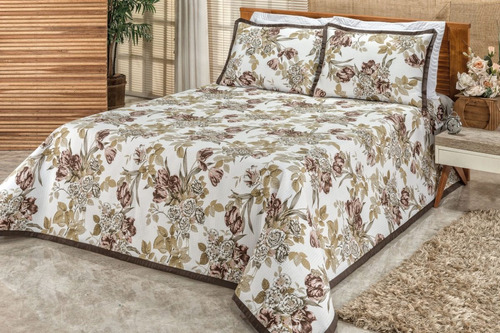 Cobre Leito Arezzo Colcha Casal King Floral Estampado 3 Peçs