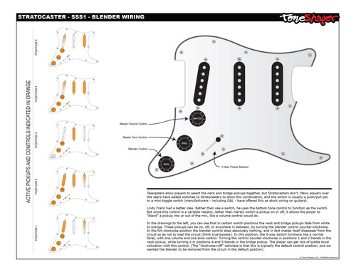 Toneshaper Kit Cableado Guitarra Para Fender Stratocaster