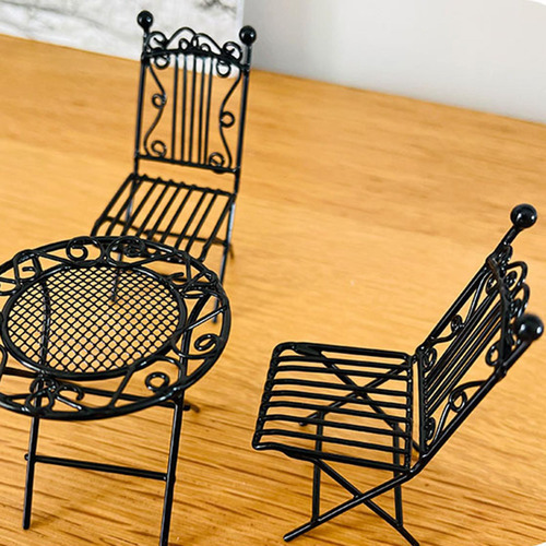 Juego De Mesa De Jardín De Hadas Para Casa De Silla Negra